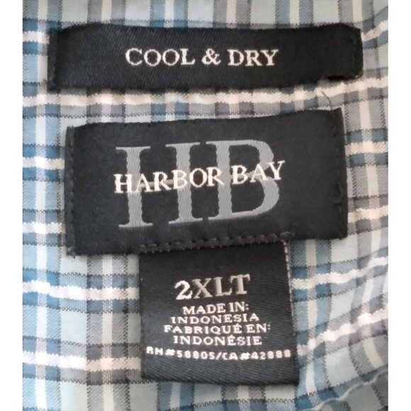 Harbor Bay Size 2XLT Shirt Mens Cool & Dry Short Sleeve Blue Plaid Cotton Blend - Picture 6 of 10